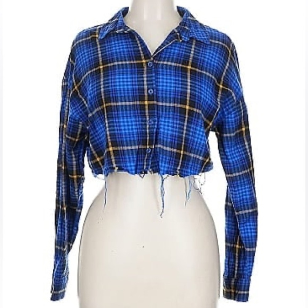 New Blue Plaid Cropped Women's Top Forever 21